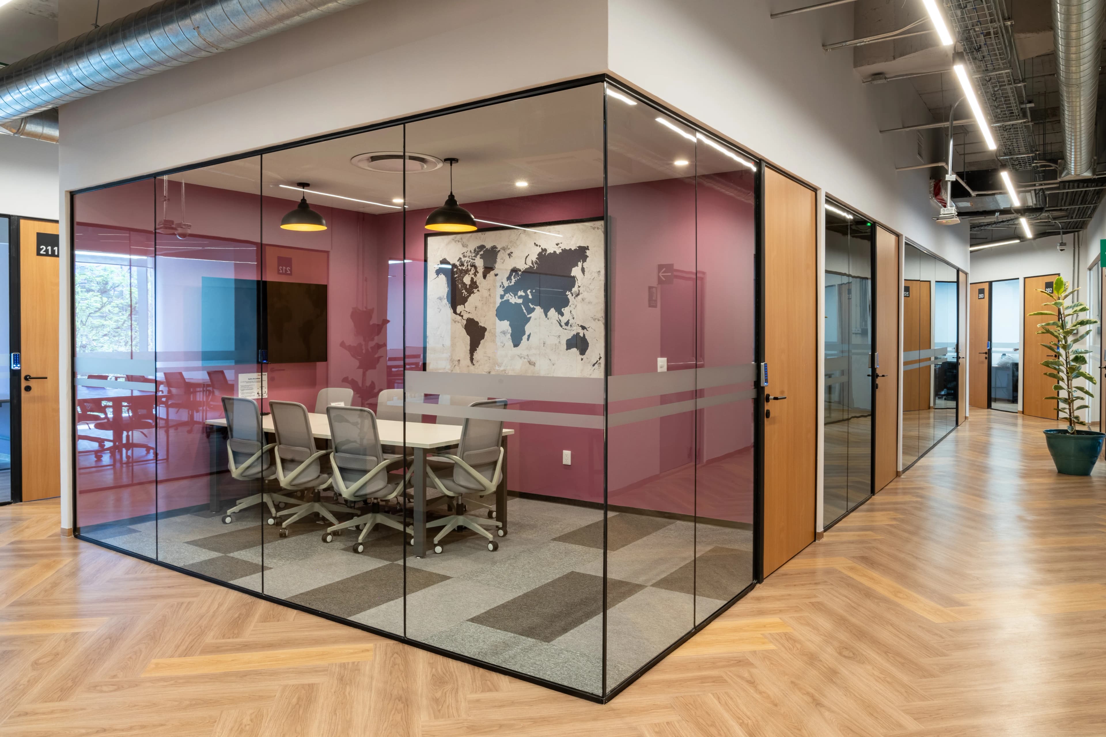 Design lounge with a mural wall at a Flexo location